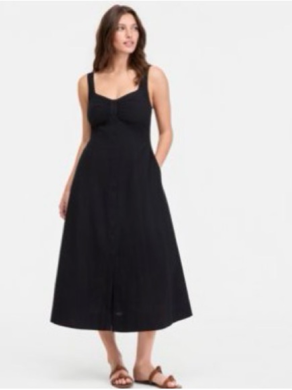Black Square-Neck Midi Dress with Wide Straps